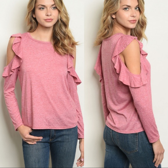 Tops - 💕 Berry Cold Shoulder Top